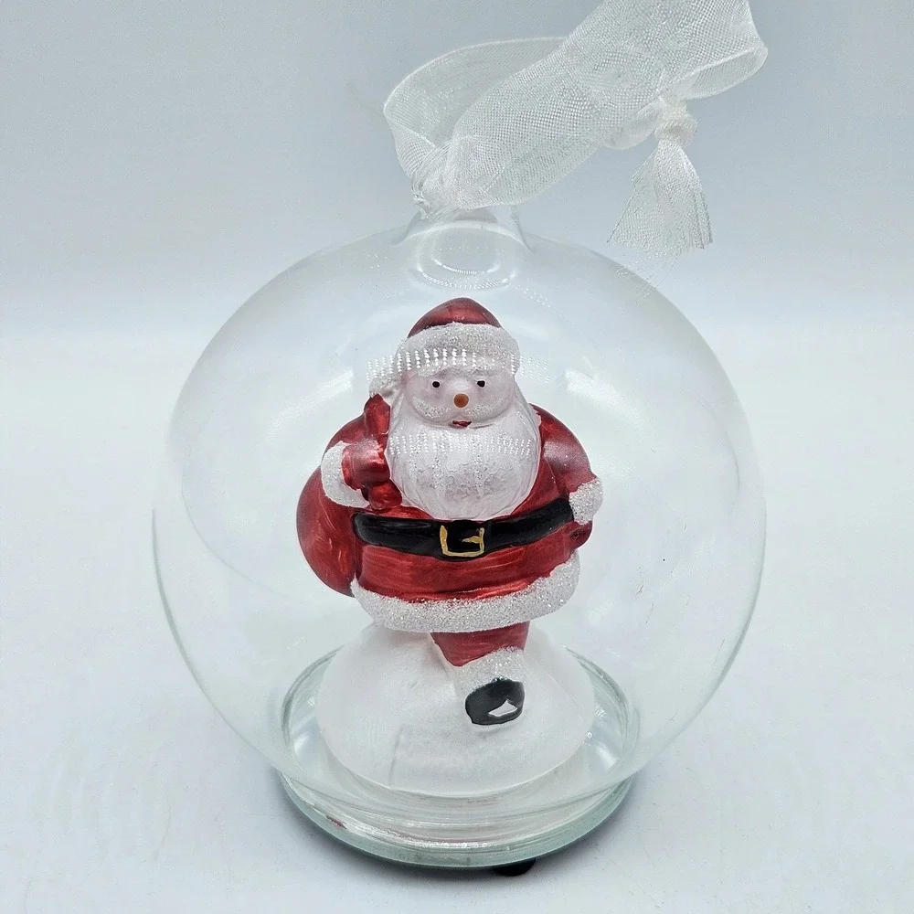 Glass Light Up Santa Ornament Color Changing Orb Hanging Glitter Hand Blown 5